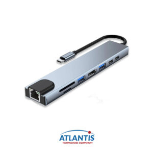 Hub USB-C multiport ultra-rapide transparent 8 en 1 avec alimentation de 100 W