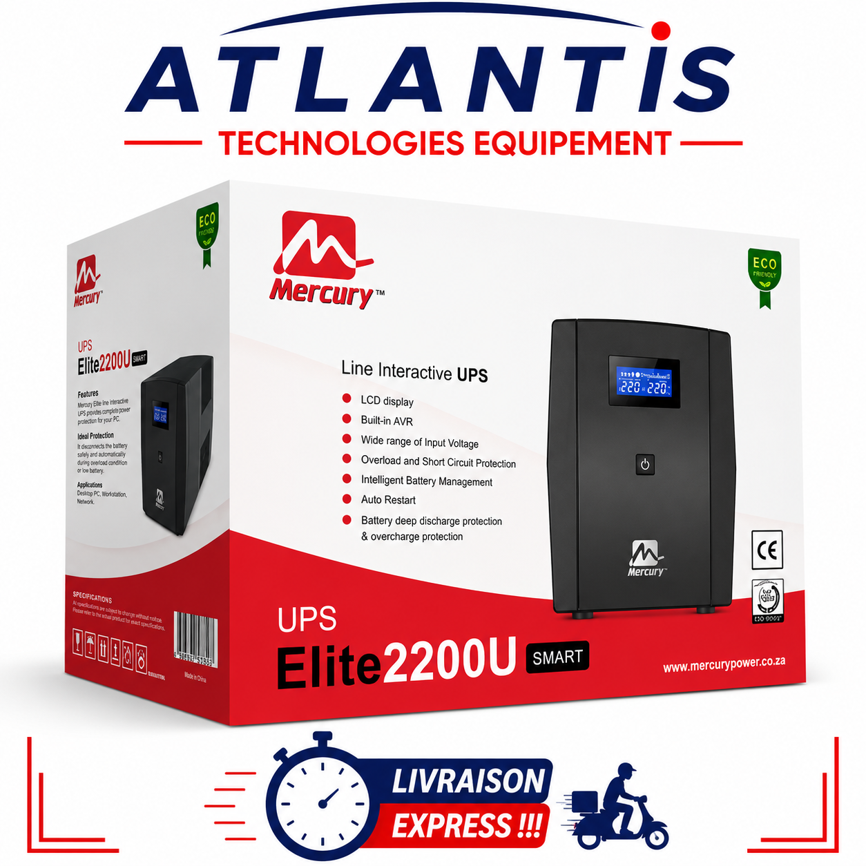 Onduleur Mercury Elite 2200U Smart UPS 2200VA, 1320W, Ecran LCD – Image 2