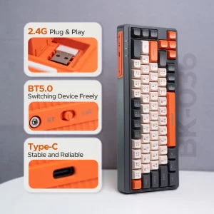 Clavier sans fil Arizone BK-036, Bluetooth 5.0 et 2,4 GHz double mode, clavier rétroéclairé rechargeable Type-C,