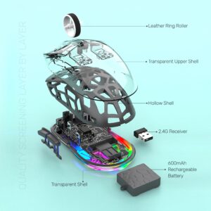 Souris sans fil Arizone Dual Mode avec éclairage RGB, Bluetooth et 2,4 GHz, boutons avant/arrière